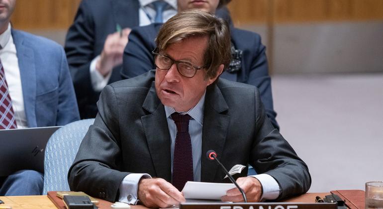 法国常驻联合国代表德里维埃在安理会发言。(档案图片)