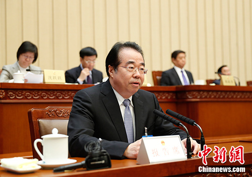 4月25日，十三届全国人大常委会第二次会议在北京召开。受国务院委托，国务院侨务办公室主任许又声作了关于华侨权益保护工作情况的报告。中新社记者 杜洋 摄
