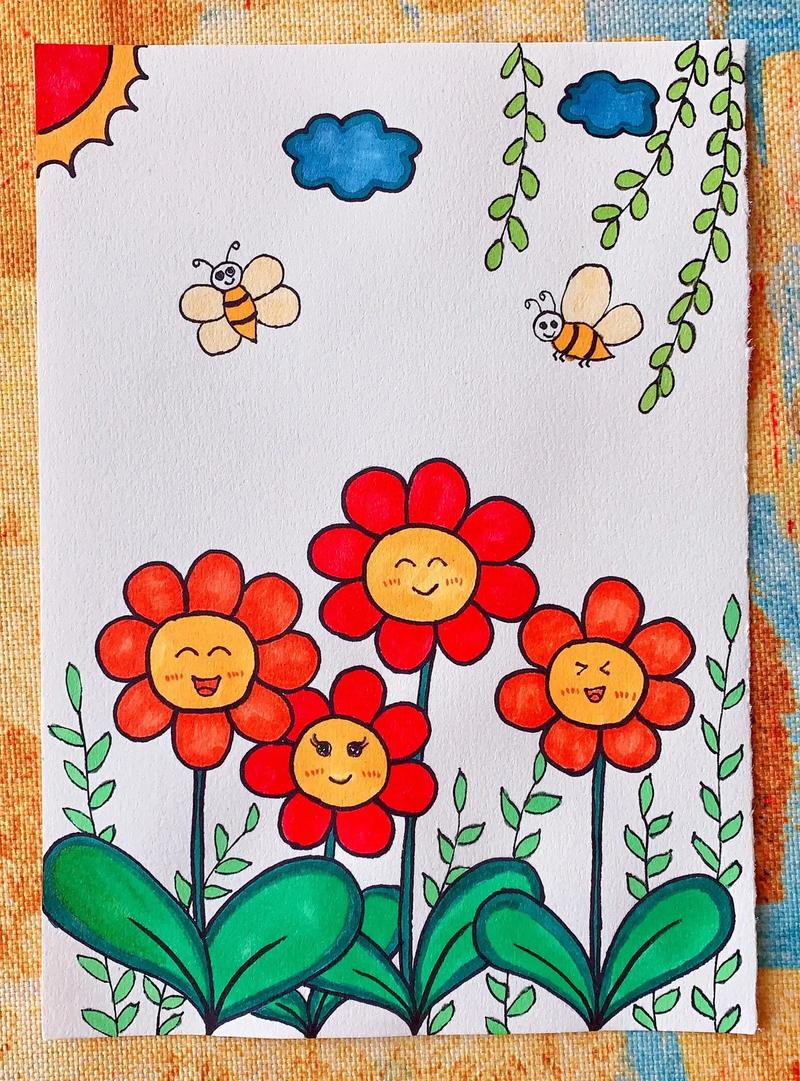 小学生儿童简笔画春天主题画