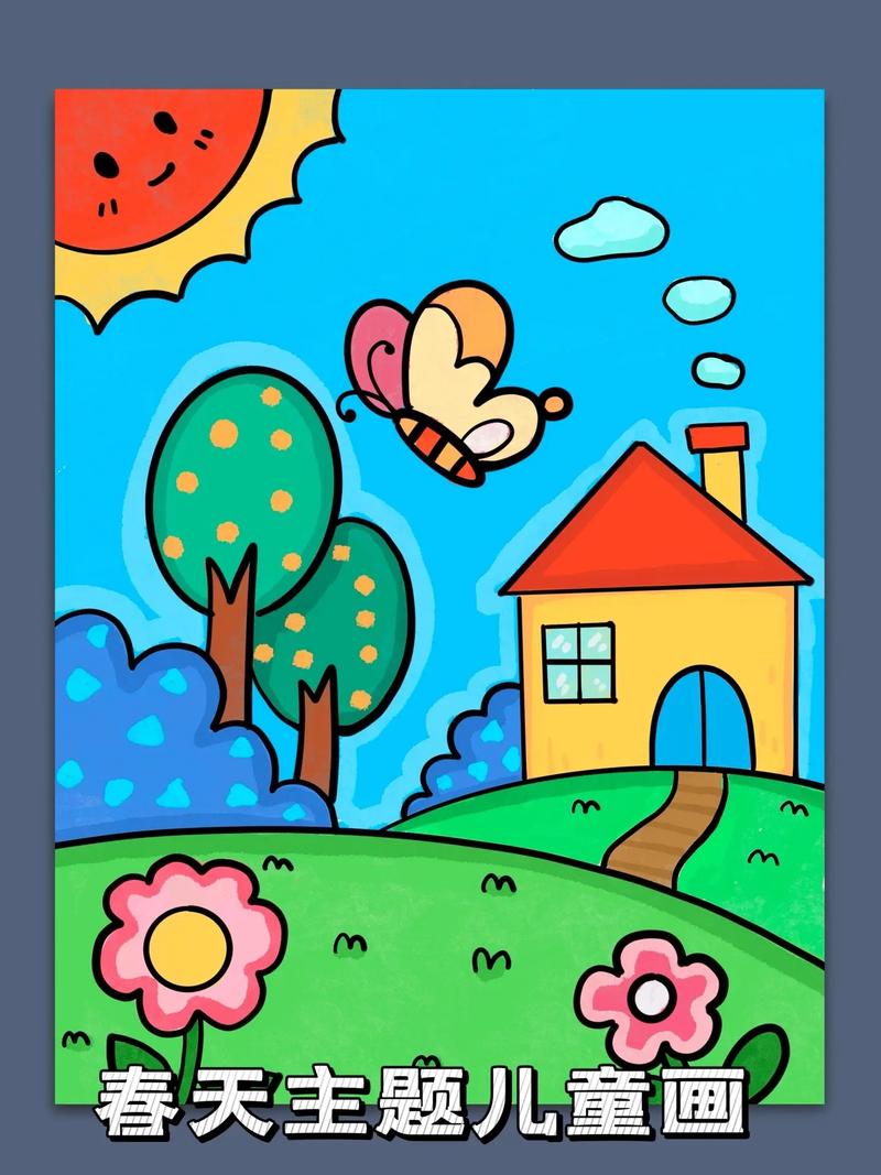 春天主题儿童简笔画教程.春天主题的儿童画适合4到8岁小朋友 - 抖音