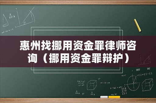 惠州找挪用资金罪律师咨询(挪用资金罪辩护)