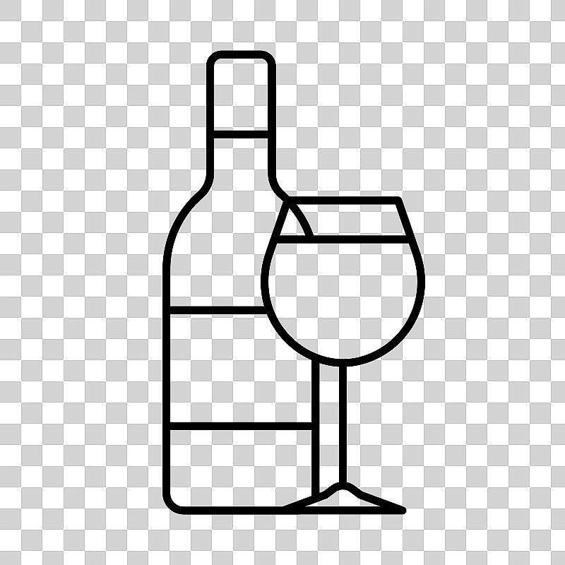 葡萄酒在玻璃和瓶子线条简单的图标图片下载