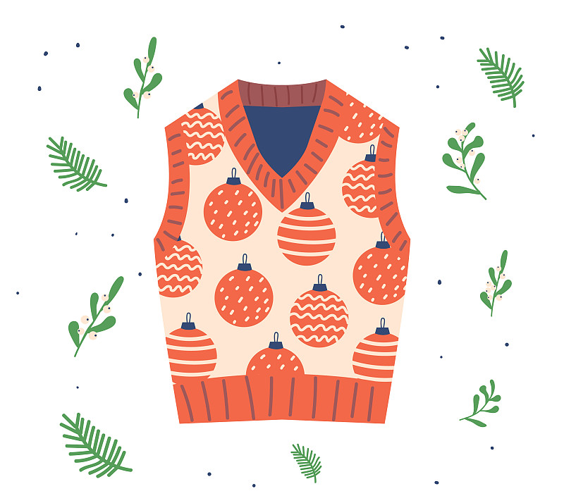 圣诞节针织背心与圣诞节球图案图片下载