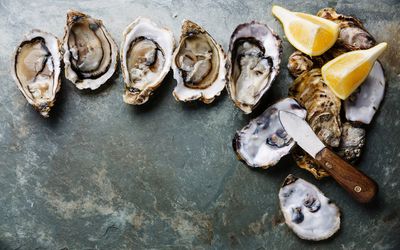 Open Oysters with lemon and knife