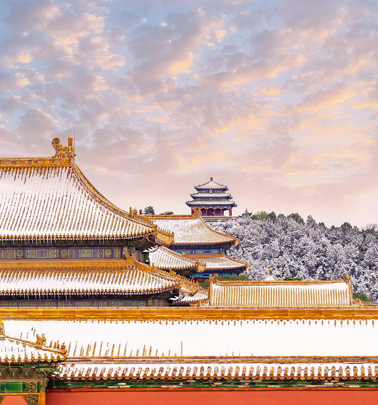 景山和故宫的雪景图片下载