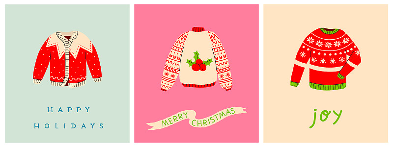 可爱的贺卡配上丑陋的圣诞毛衣图片下载