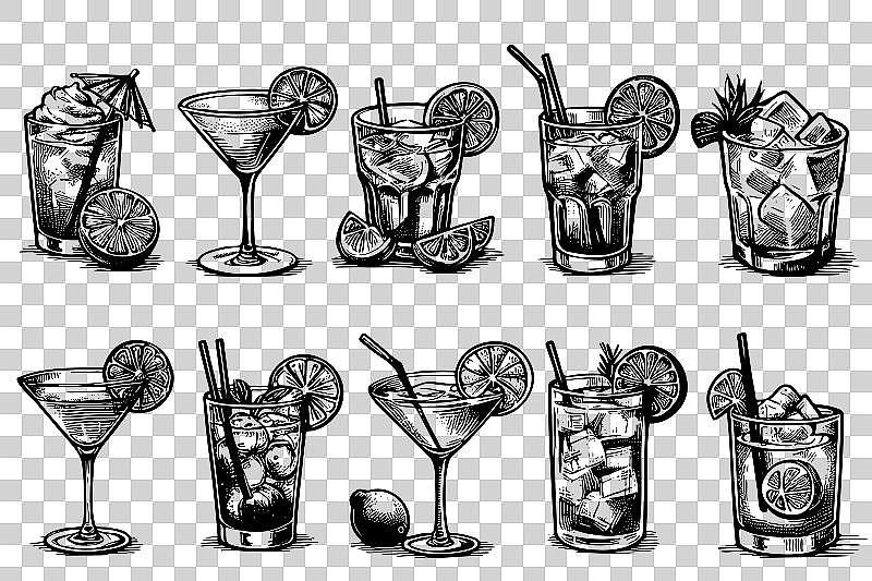 一套12种不同的饮料,里面有酸橙片图片下载