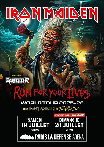 Affiche du concert d'Iron Maiden les 19 et 20 juillet 2025 à Paris La Défense Arena